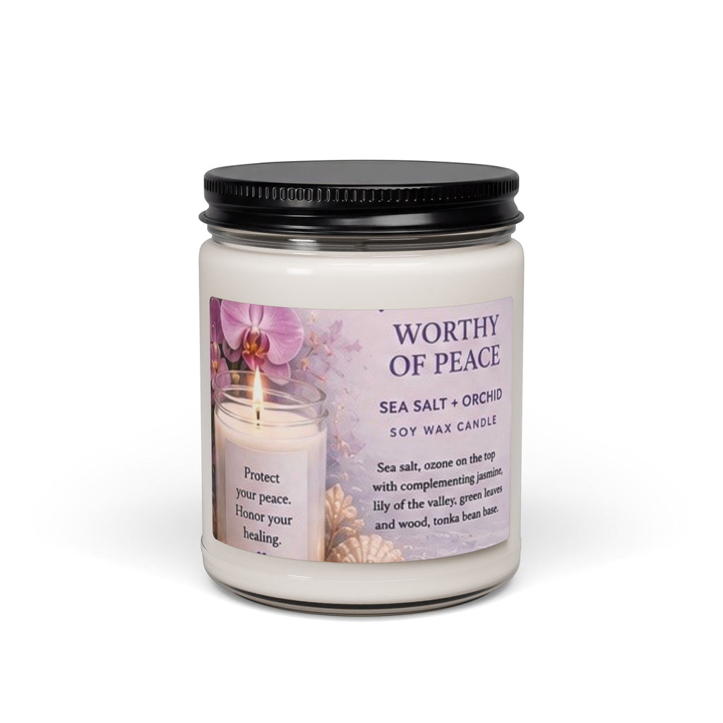 Worthy of Peace 9oz Soy Candle — Sea Salt & Orchid Scented Jar