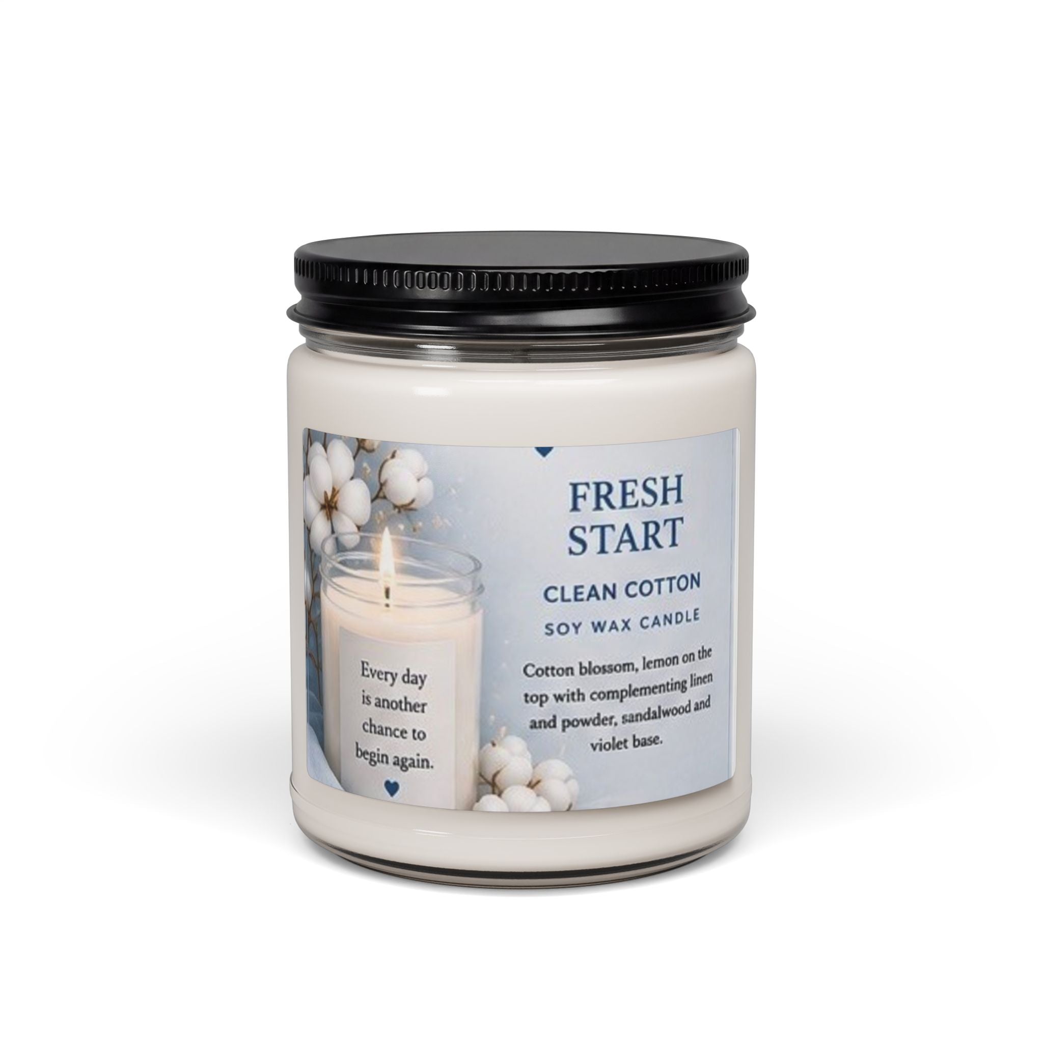 Fresh Start Clean Cotton Soy Candle — 9oz Scented Jar