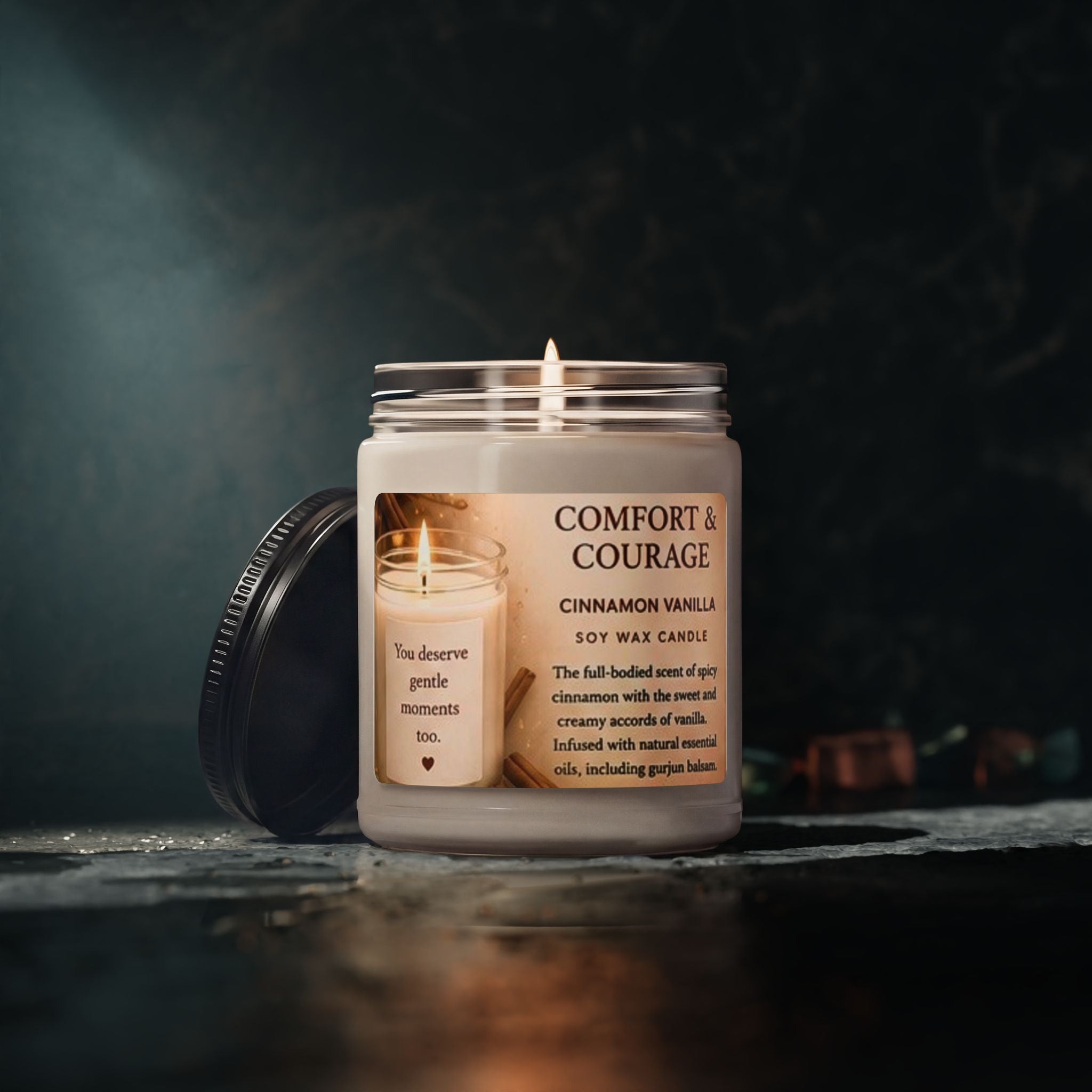 Soy Candle — Comfort & Courage Cinnamon Vanilla Scented Jar (9oz)