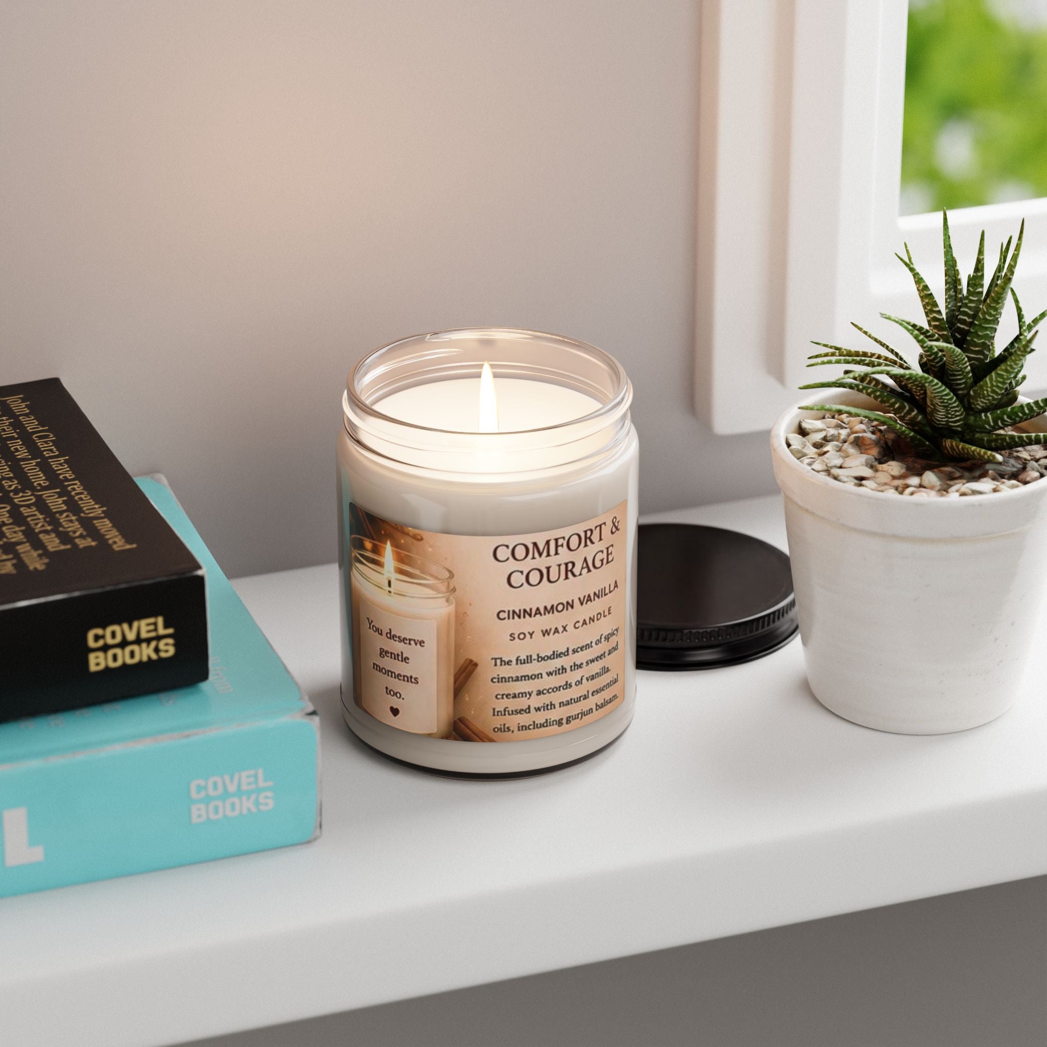 Soy Candle — Comfort & Courage Cinnamon Vanilla Scented Jar (9oz)